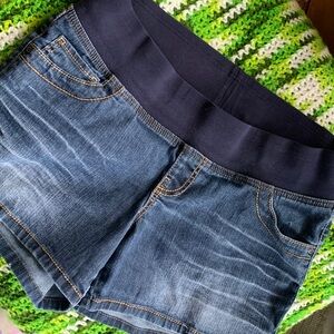 Duo Maternity Blue Jean Shorts with Black Waistband
